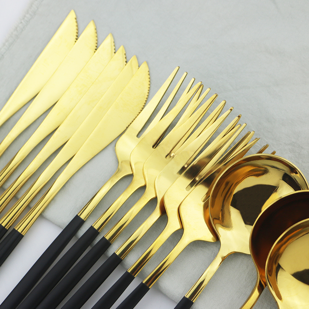 16/24Pcs Gold Cutlery Set Stainless Steel Flatware Set Knife Fork Tea Spoon Dinnerware Set Home Kitchen Tableware With Gift Box