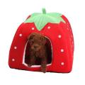 Warm Soft Dog Bed for Small Medium Dogs Leopard Strawberry Foldable Hamster Cave Puppy Dog Bed Kennel Cat House Pet Products