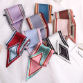 New Design Skinny Scarf solid striped Print Women Silk Scarf Small Handle Bag Ribbons Female Head Scarves Wrap For Lady 100*10cm