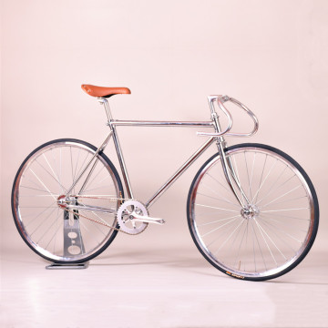 700C Fixed Gear Road Bike Retro Steel Silver Electroplating Frame Single Speed 52cm Bicycle Aluminum Alloy Wheel With V Brakes