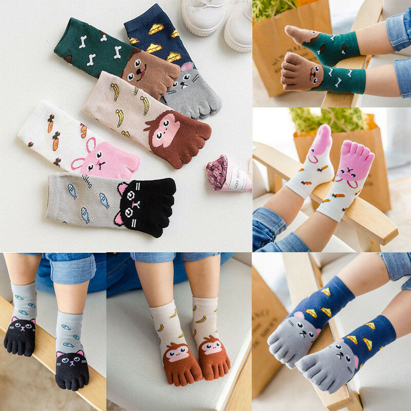 Kids Socks Toddler Baby Girls Boys Cute Soft Five Fingers Cartoon Animal Socks Hosiery Toe Socks Ankle Socks