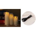 set of 3 USB powered Rechargeable led pillar paraffin candle wavy edge moving wick Wedding Xmas Party bar decor 10CM-12.5CM-15CM