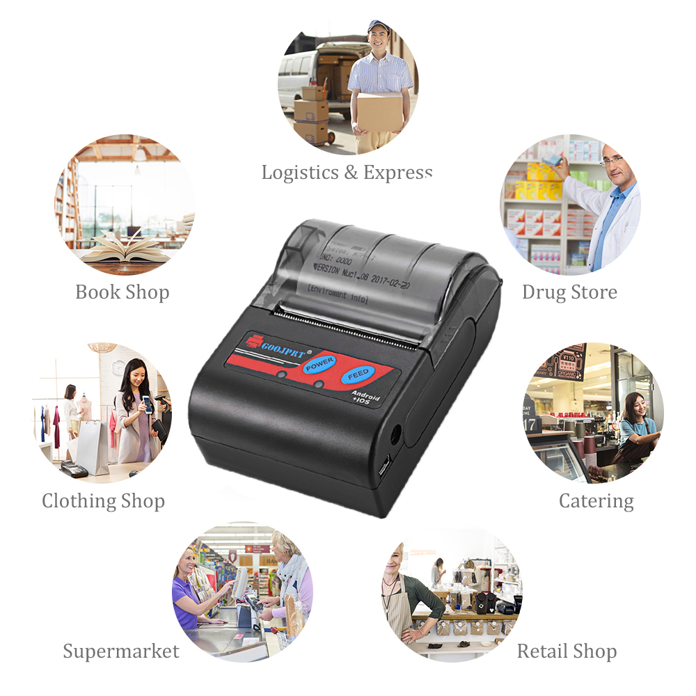 Portable Mini Bluetooth Printer Wireless Thermal Receipt Ticket Printer For Mobile Phone 58mm Bill Machine For Store