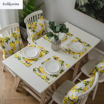 Free Shipping Yellow Lemons Polyester Placemat Kitchen Accessories Mat Pads For Dining Table Mantel Individual Salvamanteles