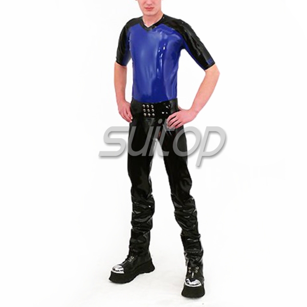 Suitopheavy latex chaps with brief & latex shirt