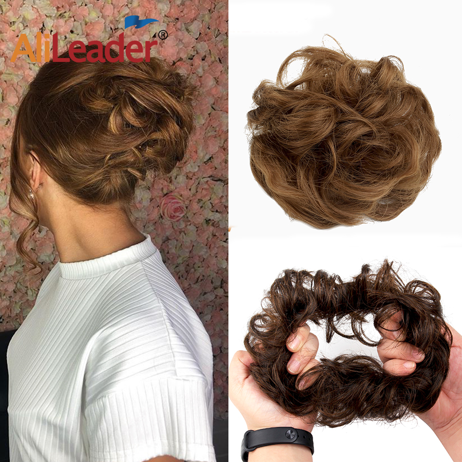 Alileader Beauty Girls Curly Scrunchie Chignon Hair Bun Synthetic Wave Hair Elastic Ring Wrap For Hair Bun Ponytails 7 Colors