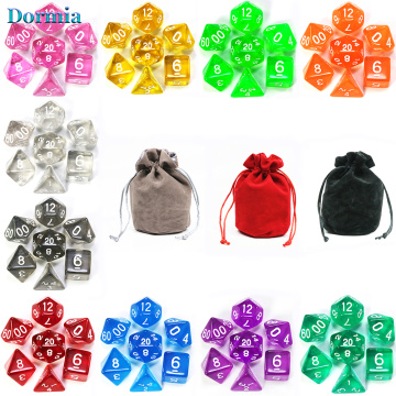 High Quality 70 Piece Colorful Transparent Dice Set ,with Drawstring Velvet Bag ,for RPG DnD and Other Board Game Accessories