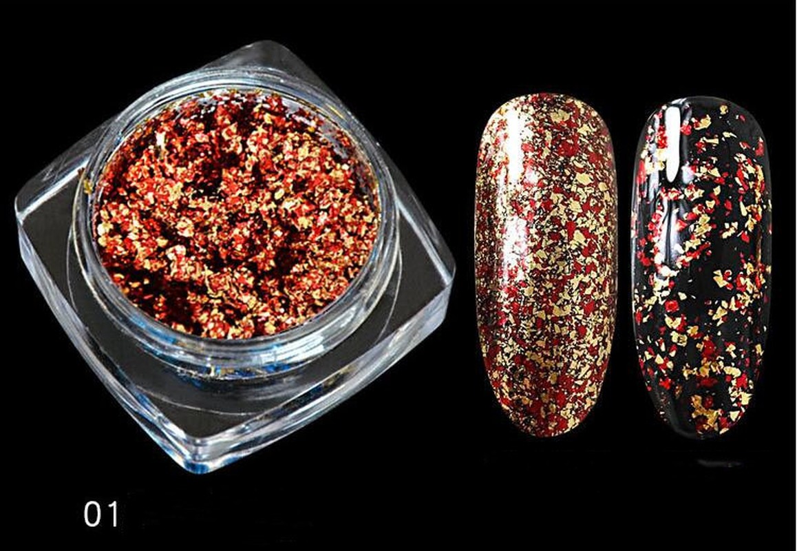 Gold Aluminum Foil Flakes for Nails Gorgeous Glitter Nail Design Irregular Sequin Mirror Powder Manicure Accessories 1 box