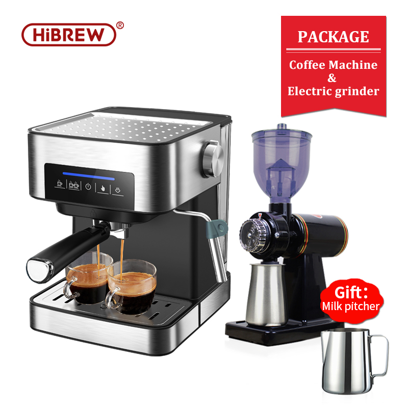 HiBREW 19 bar espresso coffee machine inox case semi automatic expresso maker,cafe powder espresso maker, cappuccino