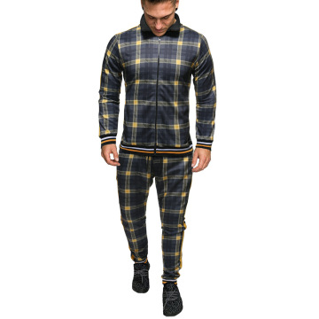 Spring Autumn Fashion Plaid Tracksuit Men Casual 2 Pieces Sets Men's Jacket+pants Polyester 3D Sportswear Tracksuit Men