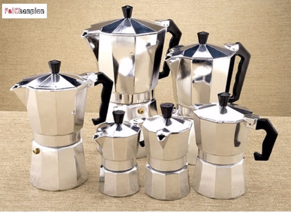 FeiC 1pc Aluminum moka pot Bialetti style 1-12 cups espresso maker coffee pot for gas stove cookern for barista