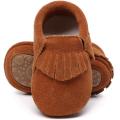 New hot sell genuine suede leather Baby moccasins shoes fringe solid hard Rubber sole baby shoes first walker toddler baby boots