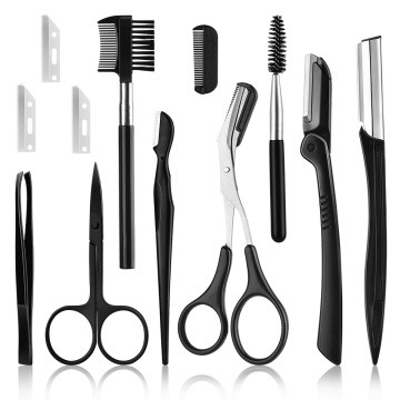 11pcs Eyebrow Razor Kit Eyebrow Scissors with Comb Tweezers Face Razors Eyebrow Trimmer Eyelash Brush Eyebrow Comb