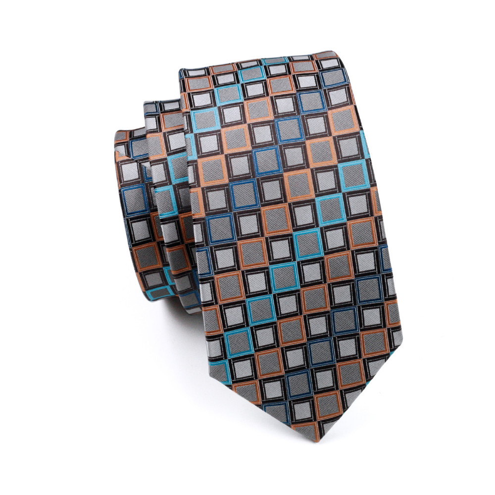 LS-1101 Barry.Wang Men`s Tie Brown Novelty 100% Silk Tie Gravata Hanky Cufflink Set For Men Formal Wedding Party Groom Business