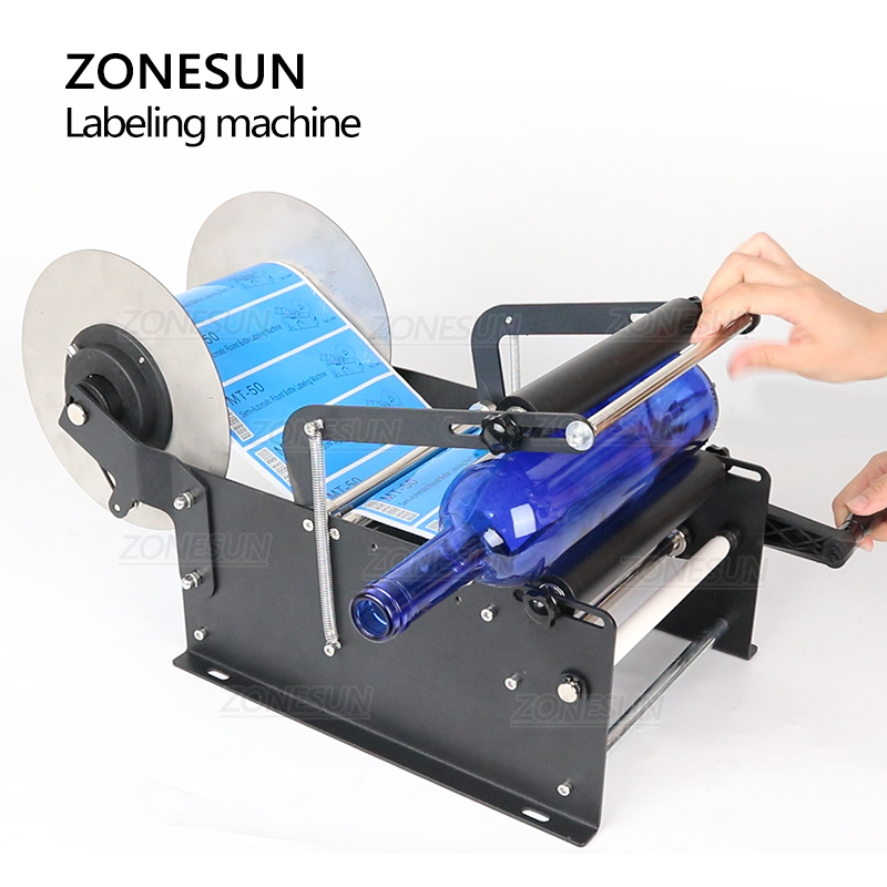 ZONESUN ZS-50W Sleeve Manual Mineral Water Plastic Round Bottle Labeling Machine For Round Bottles Sticker Label Packing Machine