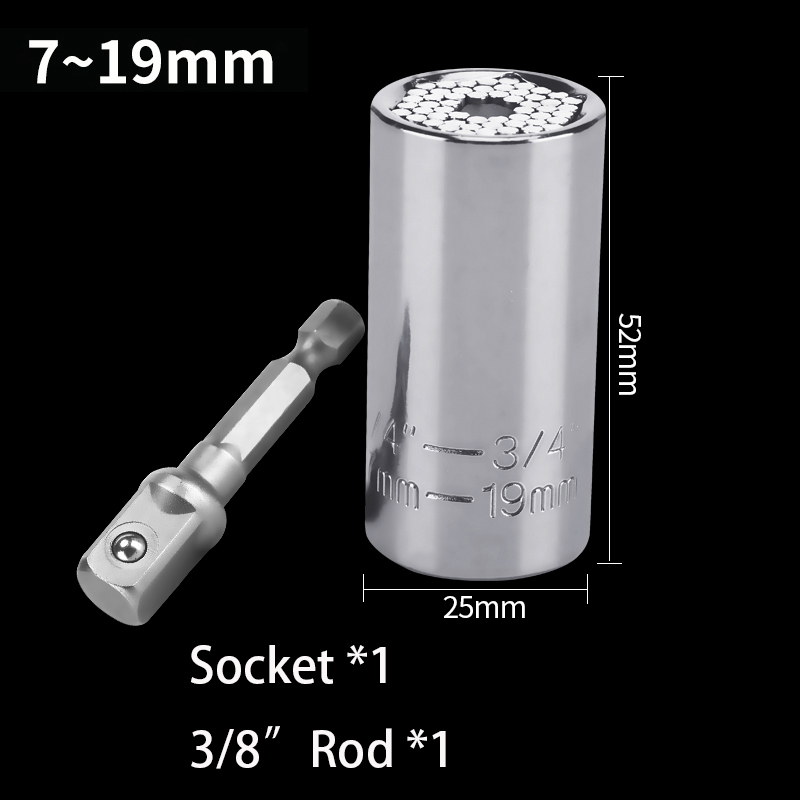 Torque Wrench Head Set Universal Socket Sleeve Adapter 7-19mm Power Drill Ratchet Bushing Spanner Key Grip Multi Hand Tool