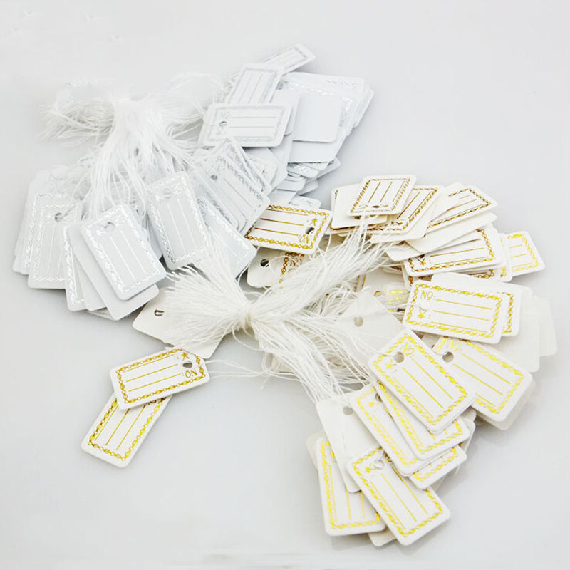 100 pcs/lot Silver Gold DIY String Price Label Paper Blank Pricing Tags Packaging Label Garment Tags Gift Card 26X15mm