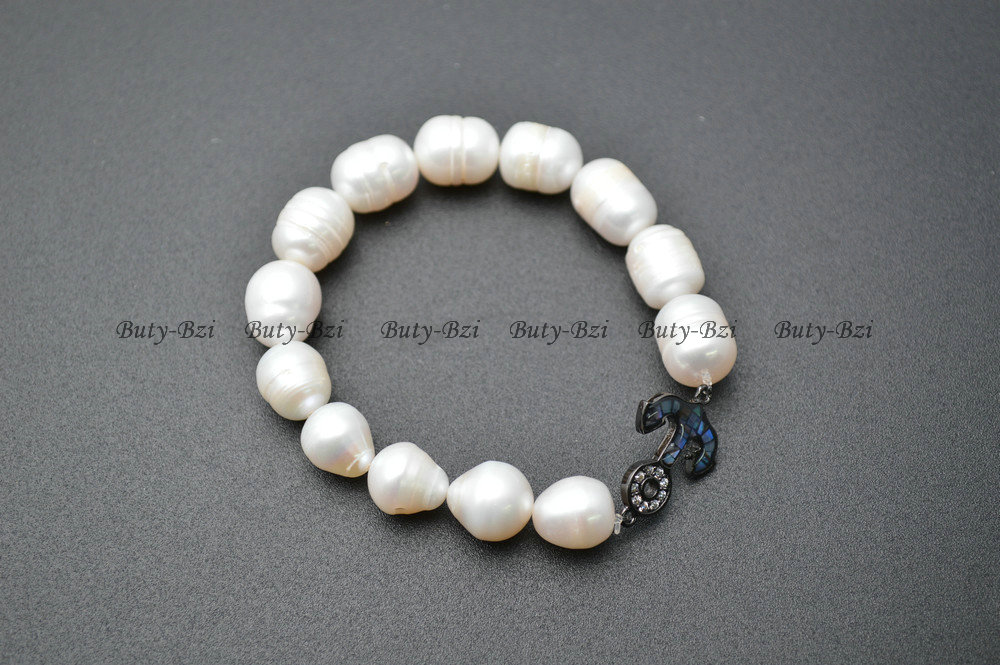 Paved CZ and Abalone Shell Metal Anchor Charm Natural Fresh Water Pearl Potato Beads Stretch Bracelets Fashion Jewelry Gift