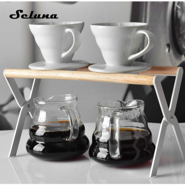 V60 Brewer Holder Hand Drip Double Pour Over Station Coffee Filter Holder Metal Rack Silicone Mat Set Barista Coffee Maker Shelf