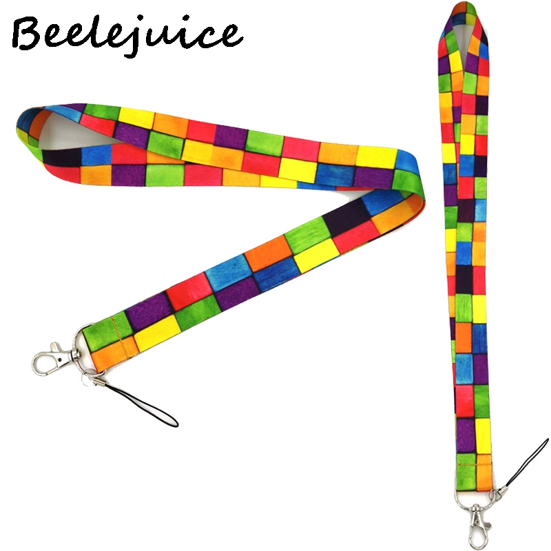 Rainbow lattice Neck Strap Lanyard keychain Mobile Phone Strap ID Badge Holder Rope Key Chain Keyrings cosplay Accessories Gifts