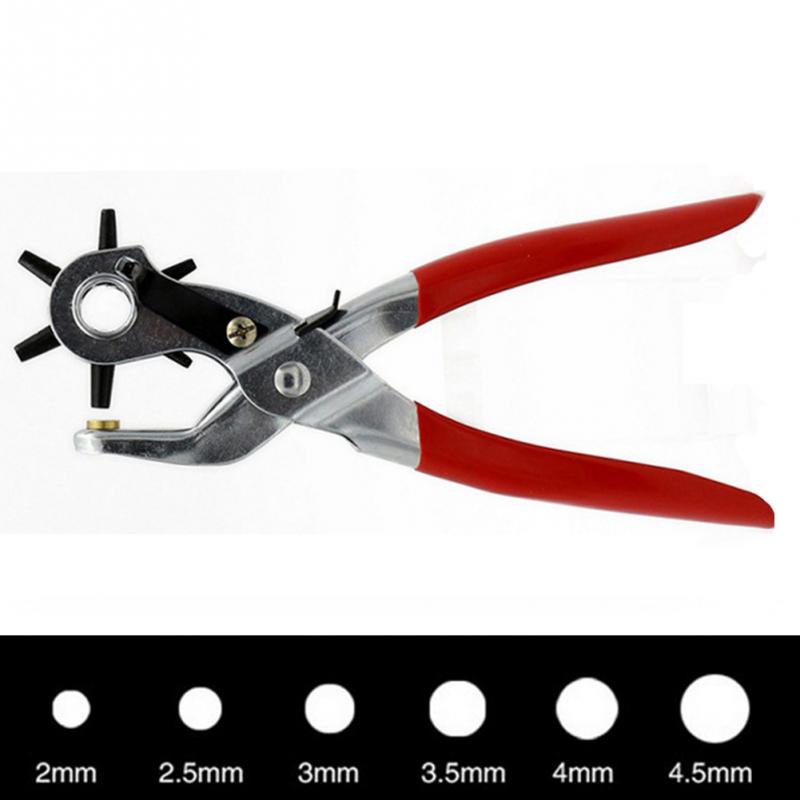 9'' Revolving Leather Punch Plier Puncher 6 Sizes Round Hole Perforator Tool Make Hole Puncher for Watchband Card Leather Belt