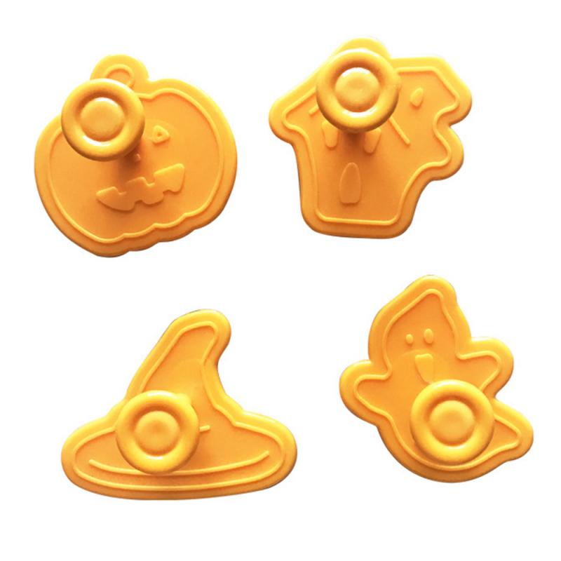 4pcs Halloween Cookie Cutters Cookie Stamp Biscuit Mold 3D Cookie Plunger Cutter DIY Baking Mould Bakeware Cookie Tools