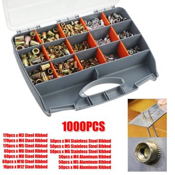 1200pcs Rivetnuts Set Rivnut Nutsert Flat Head Threaded Insert Nutsert Cap Rivet Nuts Stainless Steel M3 M4 M5 M6 M8 M10 M12