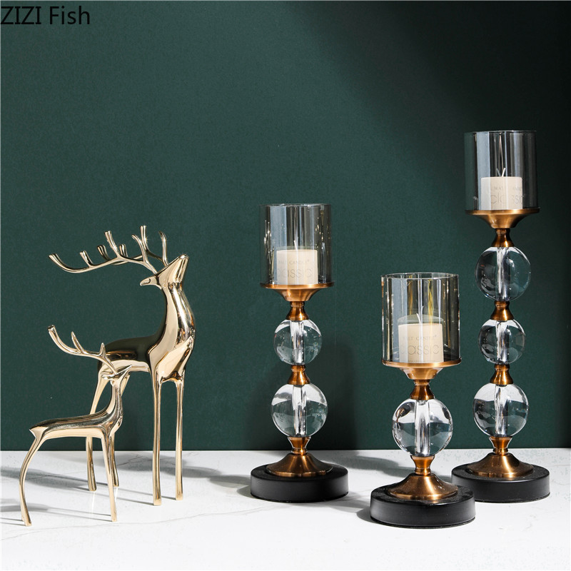 European-style Household Candlelight Dinner Lamp Props Romantic Crystal Candle Holder Ornaments Golden Luxury Wax Candle Holder
