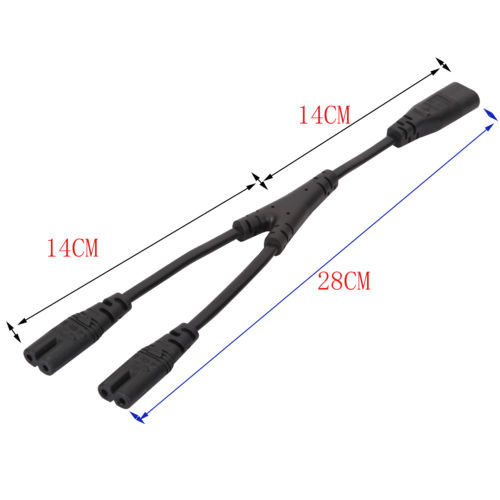 1PC IEC 320 C8 2Pin Male to 2 x C7 Female Y Split Power Cable About 28CM