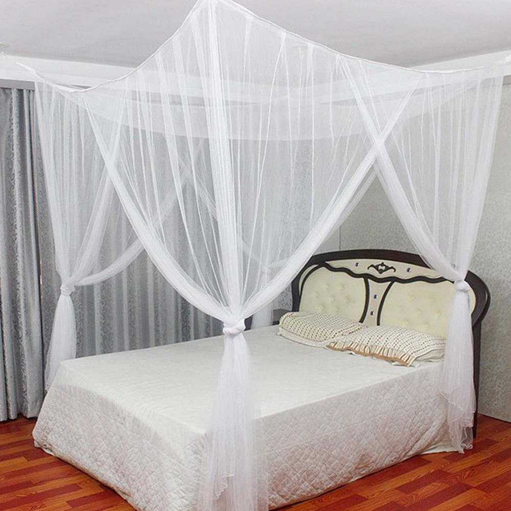 Home Decoration Post Bed Full Size Canopy Netting Mosquito Net Curtain Polyester Dustproof Bedding 4 Corner Queen King White