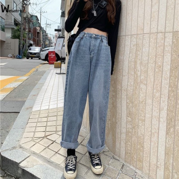 2020 Autumn Bleached Casual Boyfriend Denim Wide Leg Pants Oversize High Waist Jean Streetwear Loose Vintage Woman Long Jeans