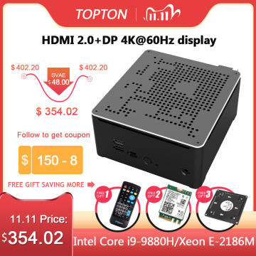 Intel Mini PC i9 9880H i7 9850H Xeon E-2186M 2 Lans 2*DDR4 64GB 2*M.2 PCIE+1*2.5''SATA Gaming Computer Win10 Pro HDMI DP AC WiFi