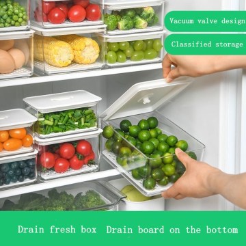 Kitchen Food Sealed Storage Box Refrigerator Fruit and Vegetable Storage Box with Lid Drain Freshness Box