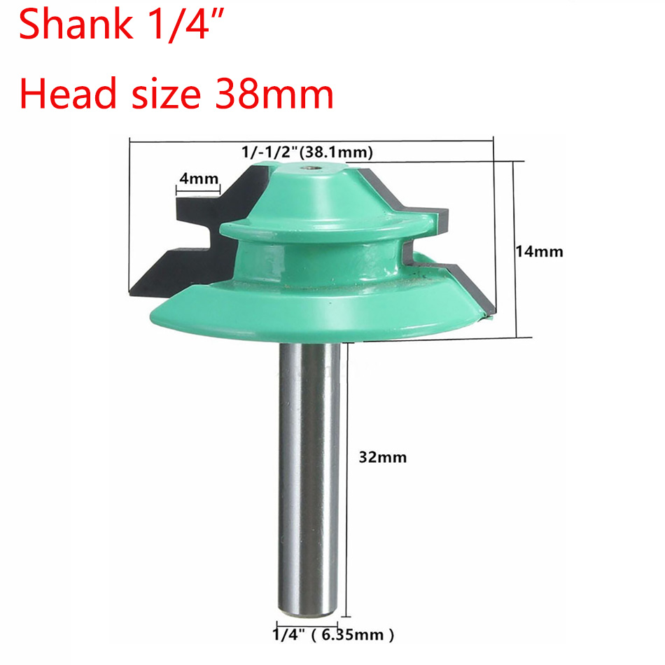 1/4" Shank 45 Degree Woodworking Drill Tenon Cutter Woodwork Milling Woodworker Lock Miter Router Bit