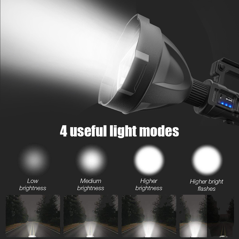 Super Bright Searchlight,Tactical Rechargeable Handheld Spotlight Torch,Lantern LED Flashlight,with Tripod USB Output,Work Light