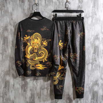 2019 Autumn Spring Chinese Dragon Tracksuits Mens Sport Set Hoodie Pants Sportswear Men Brand Sporting Suit Track Print Clothes