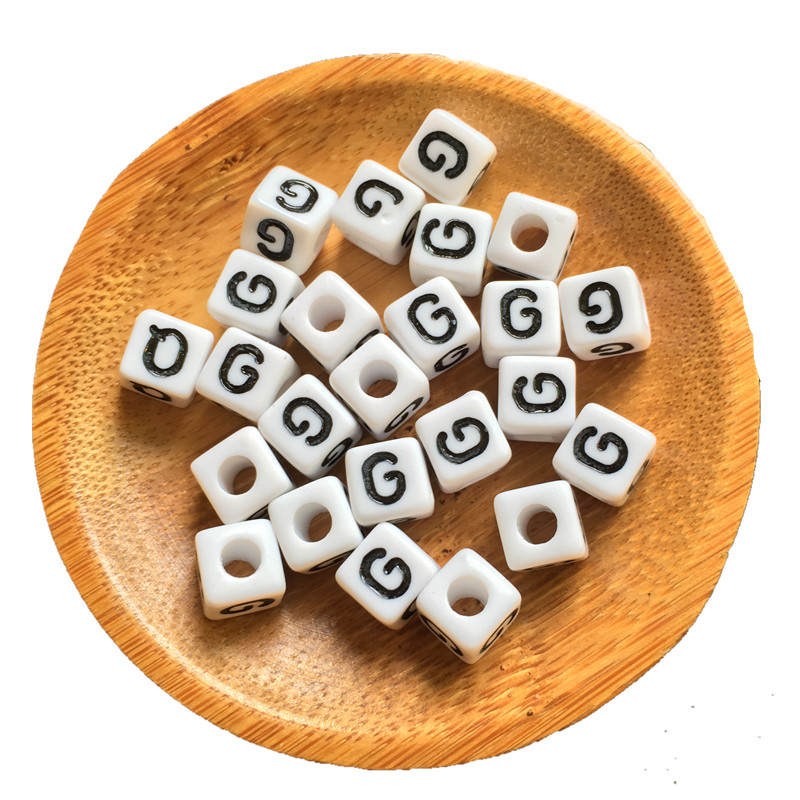 Wholesale Price 8*8MM Cube Acrylic Letter Beads Black Single Initial G Printing Plastic Jewelry Alphabet Beads Lucite Bead