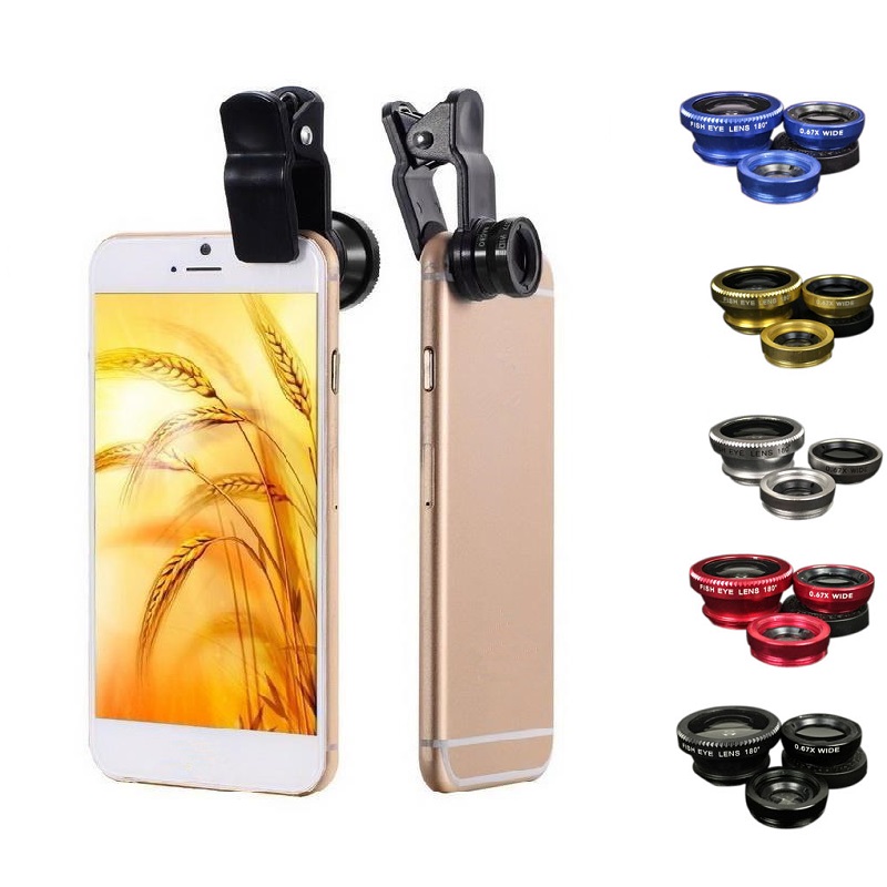 3 in 1 Mobile Phone Lenses Fish Eye Wide Angle Macro Camera Lens Set Universal Clip Photo Accessory