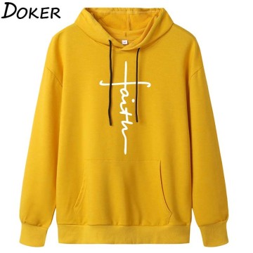 Autumn Winter Women Hoodies Sweatshirts Faith Print Long Sleeve Fashion Oversized Pullovers Tops Famale Casual Loose Hoody