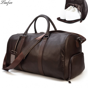 Big Capacity Genuine Leather Travel Bags Men Women Soft Black Cowhide Casual Travel Duffel large luggage Weekend shoulder bag