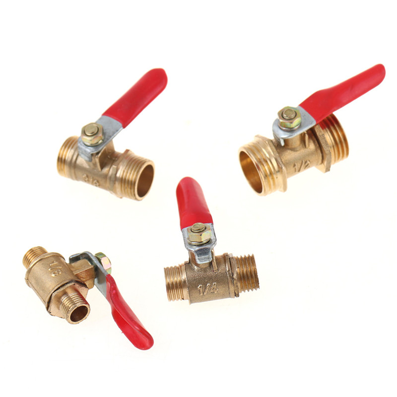 Brass Ball Valve 1/8" 1/4" 3/8" 1/2" Male To Male BSP Thread With Red Lever Handle Connector Joint Pipe Fitting Coupler Adapter