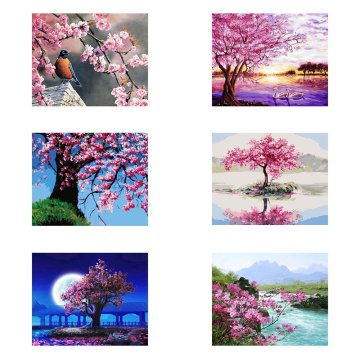 Classic Pink Purple Series Paint By Numbers Flower For Adults DIY Painting Cherry Tree Cherry Blossom Road Pink Peach Trees