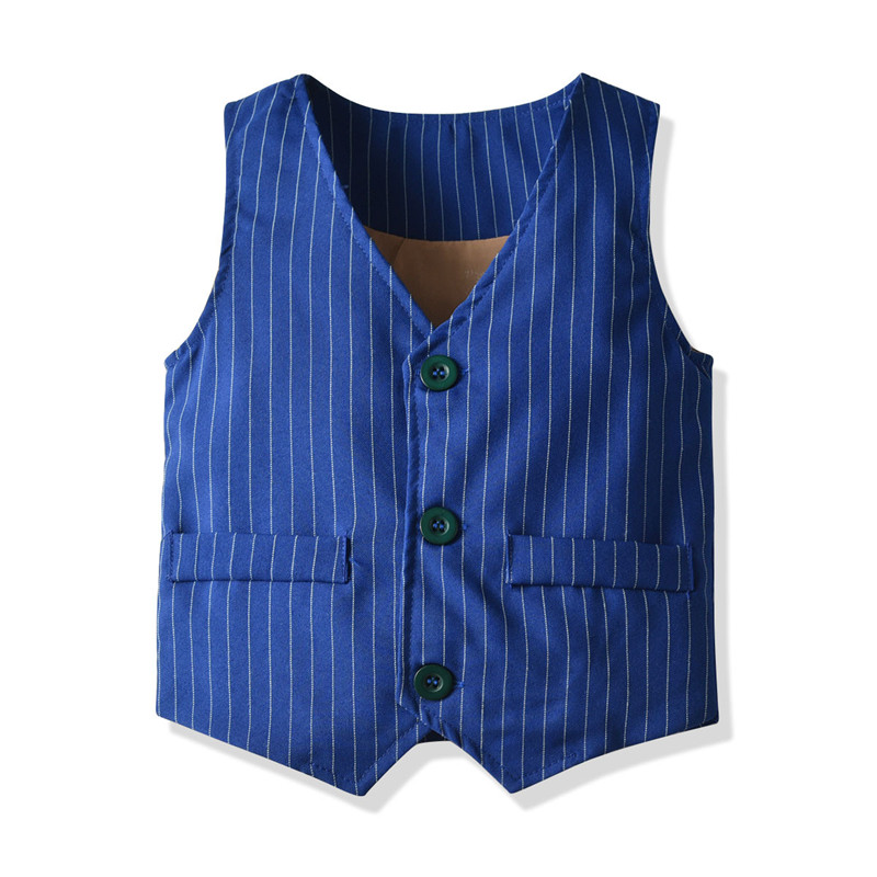 Boys Double Layer Vest Trousers Gentleman Suit Blue Stripe Waistcoat 2pcs/set Children Kids Party Costume Clothes Formal Pants