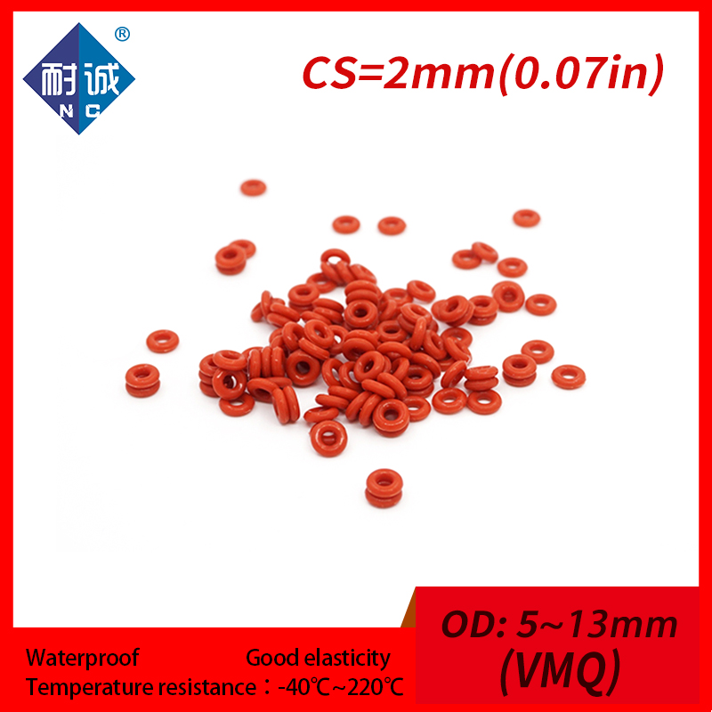 5PCS/lot Red Silicone rubber oring VMQ CS 2mm OD5/6/7/8/9/10/11/12/13mm ORing Gasket Silicone O-ring waterproof Silica gel
