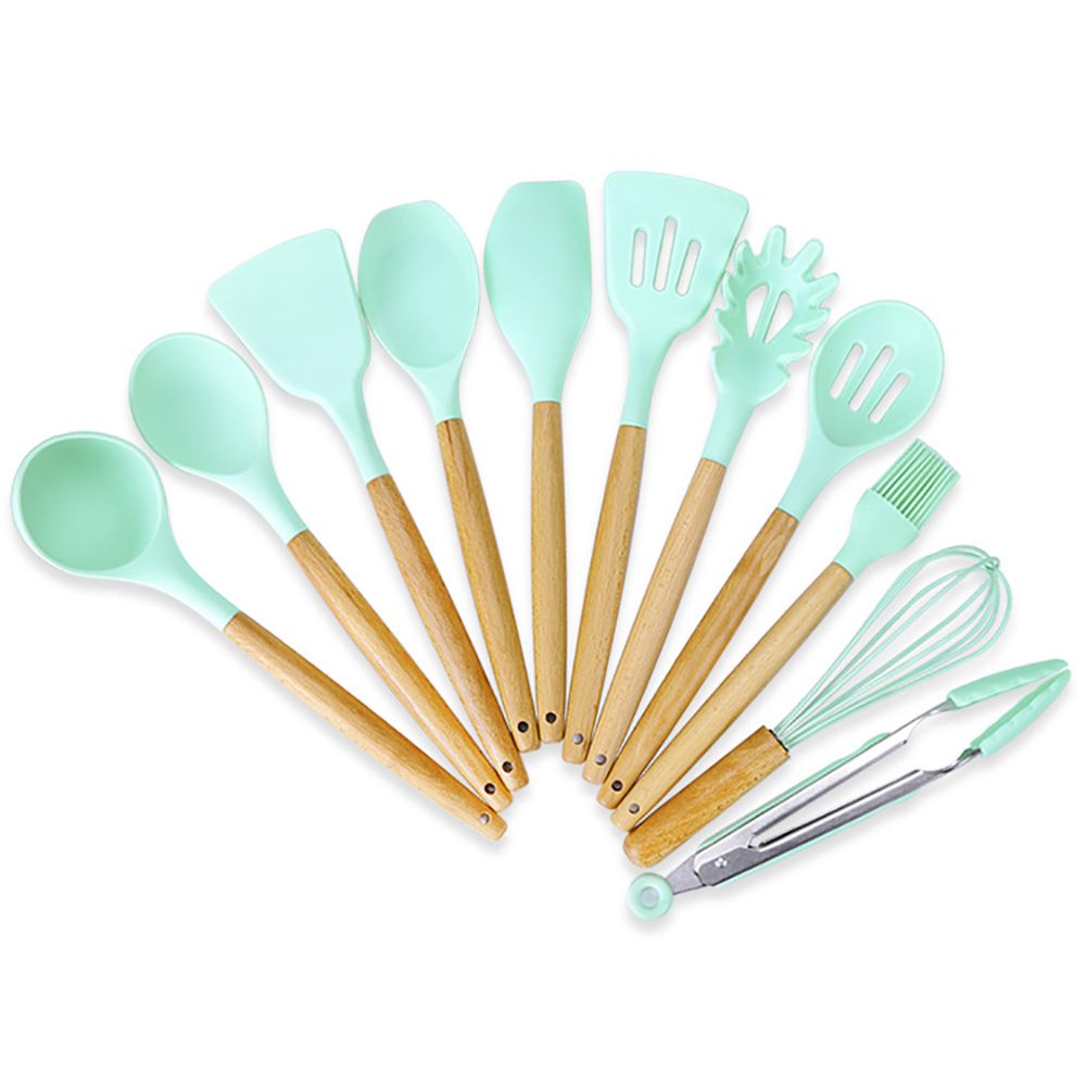 1 Piece Silicone Head Wooden Handle Kitchenware Cooking Utensils Pasta Spoon Egg Beater Spatula Cookware Kitchen Tools