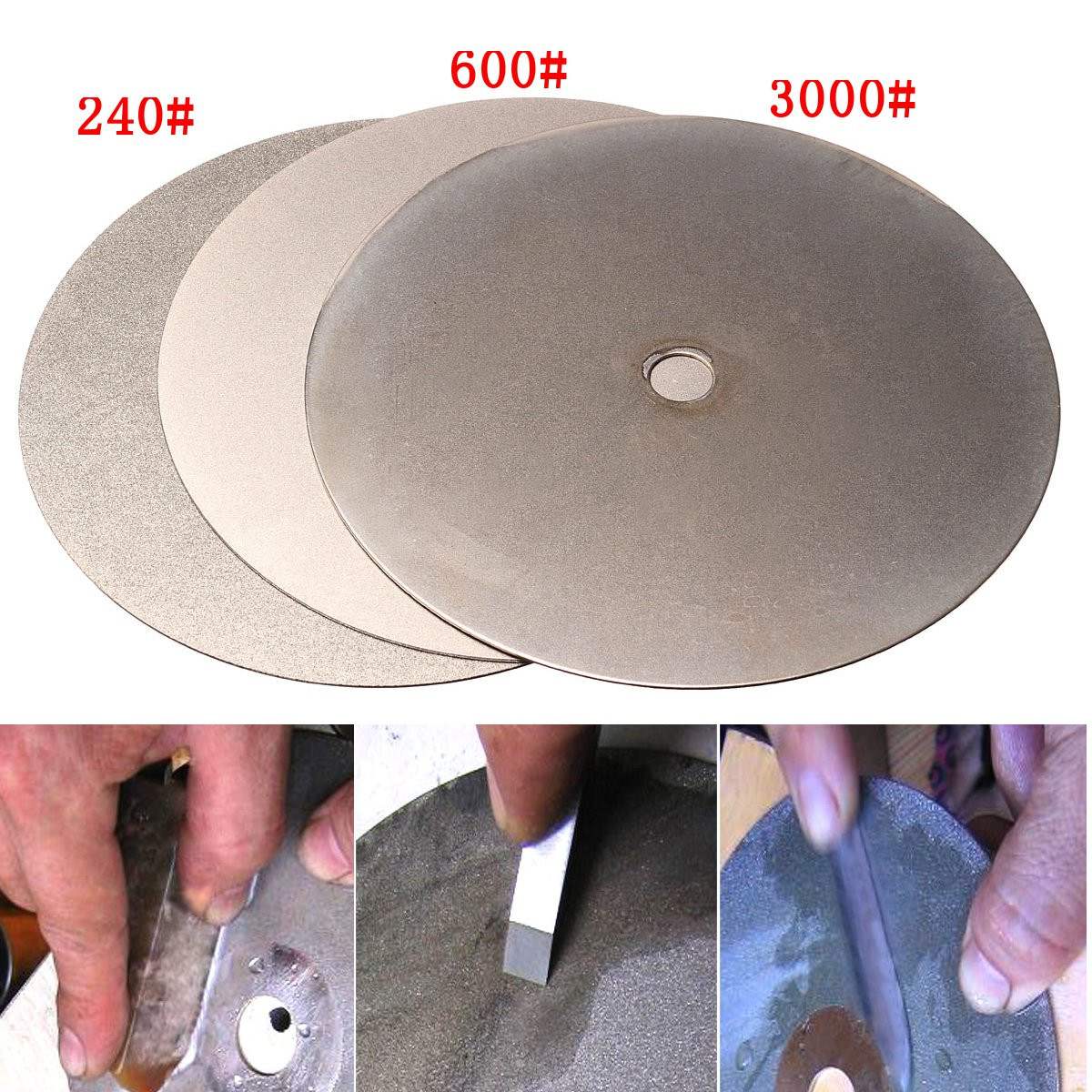 3Pcs 6" Inch 150mm Diamond Grinding Wheel Grit 240# 600# 3000# Flat Lap Disk Wheel Grinding Pad Tool Power Tool Accessories