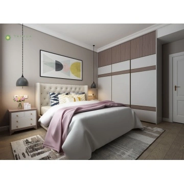 Modern Furniture Melamine Bedroom With Beige Pu Cushion