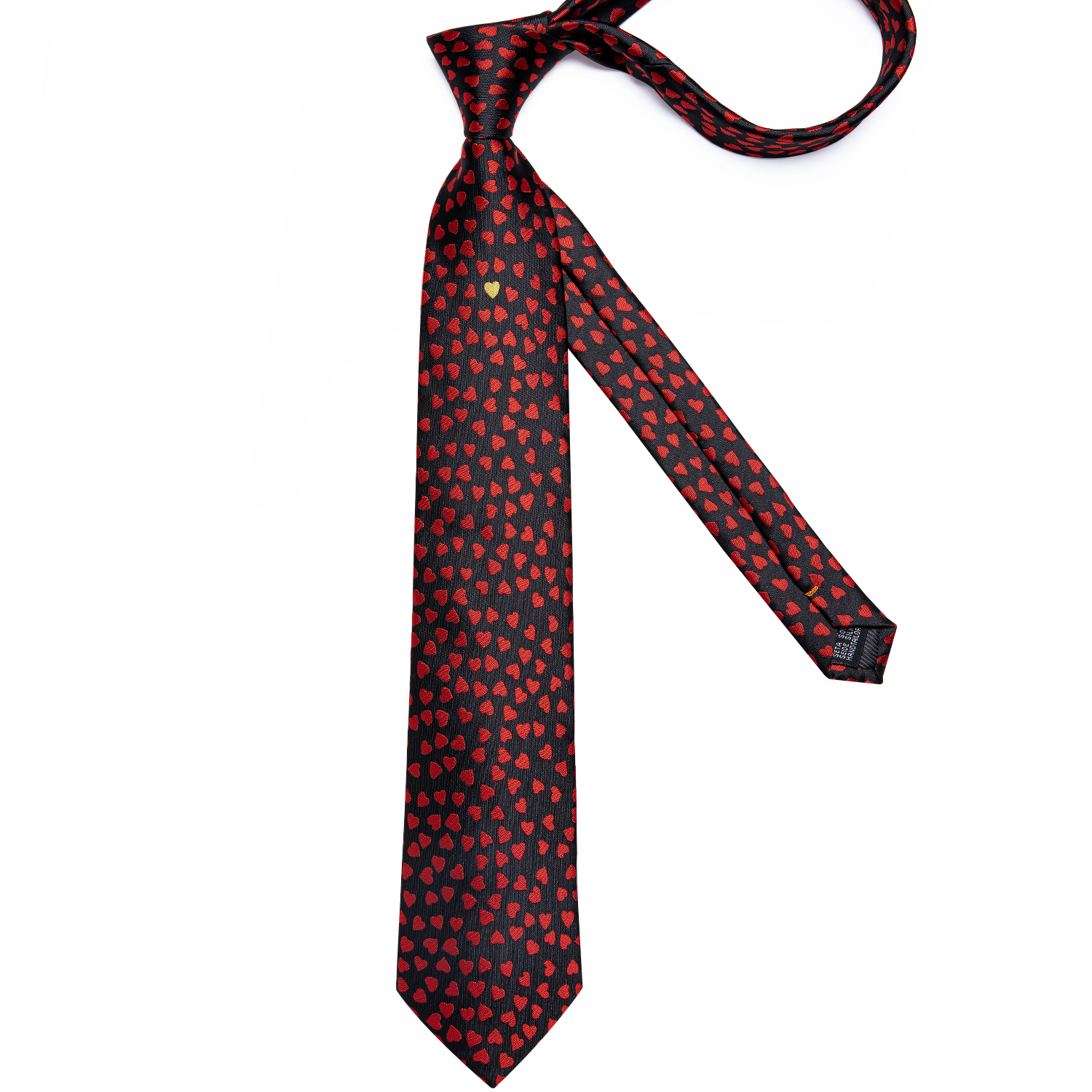 New Fashion Little Red Heart Pattern Black Men Tie 100% Silk Ties Business Wedding Party Tie Set Handkerchief Men's Gift DiBanGu