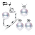 FENASY Freshwater Pearl Earrings Fashion Jewelry 925 Sterling Silver vintage Ring Statement Necklace set Jewelry Sets For women