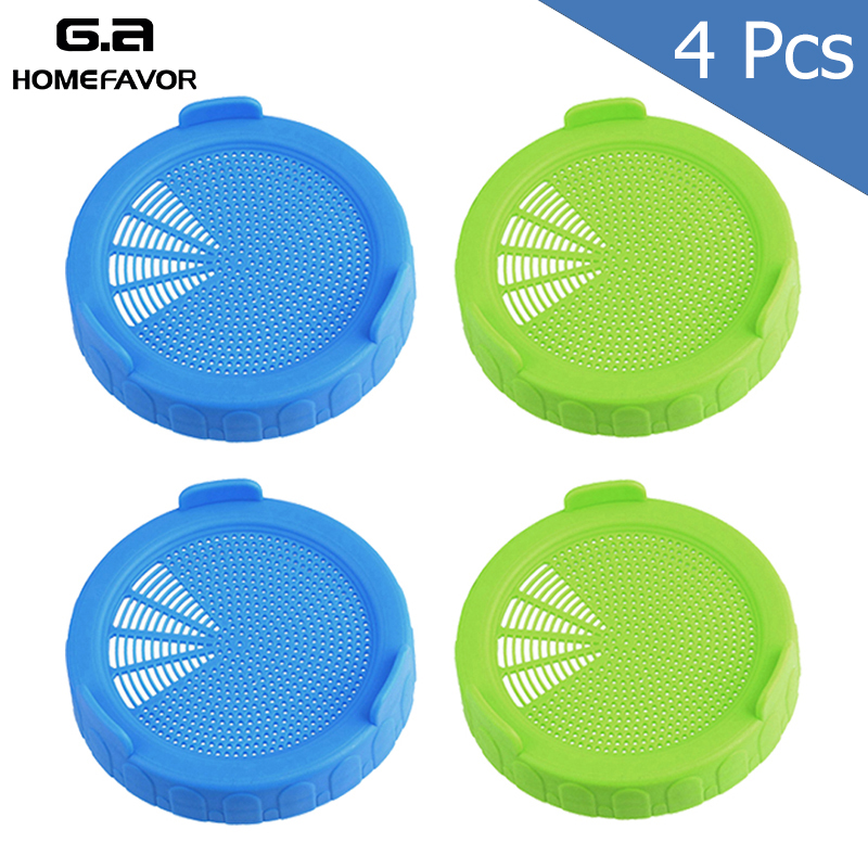 4 or 2 Sprouting Lid Food Grade Mesh Sprout Cover Kit Seed Growing Germination Vegetable Silicone Sealing Ring Lid For Mason Jar